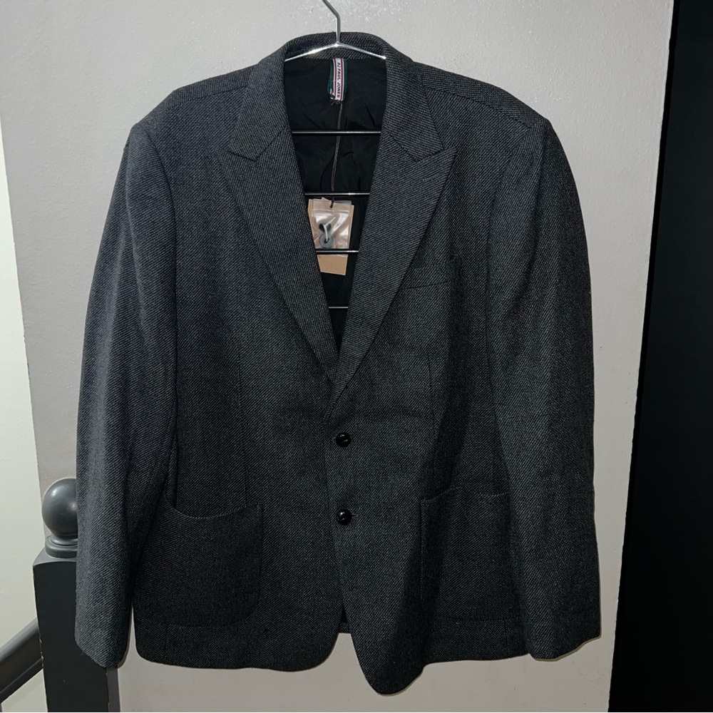 PJ Paul Jones Men’s Charcoal Herringbone Wool Blend Blazer Jacket Size XL NWT - Picture 2 of 13
